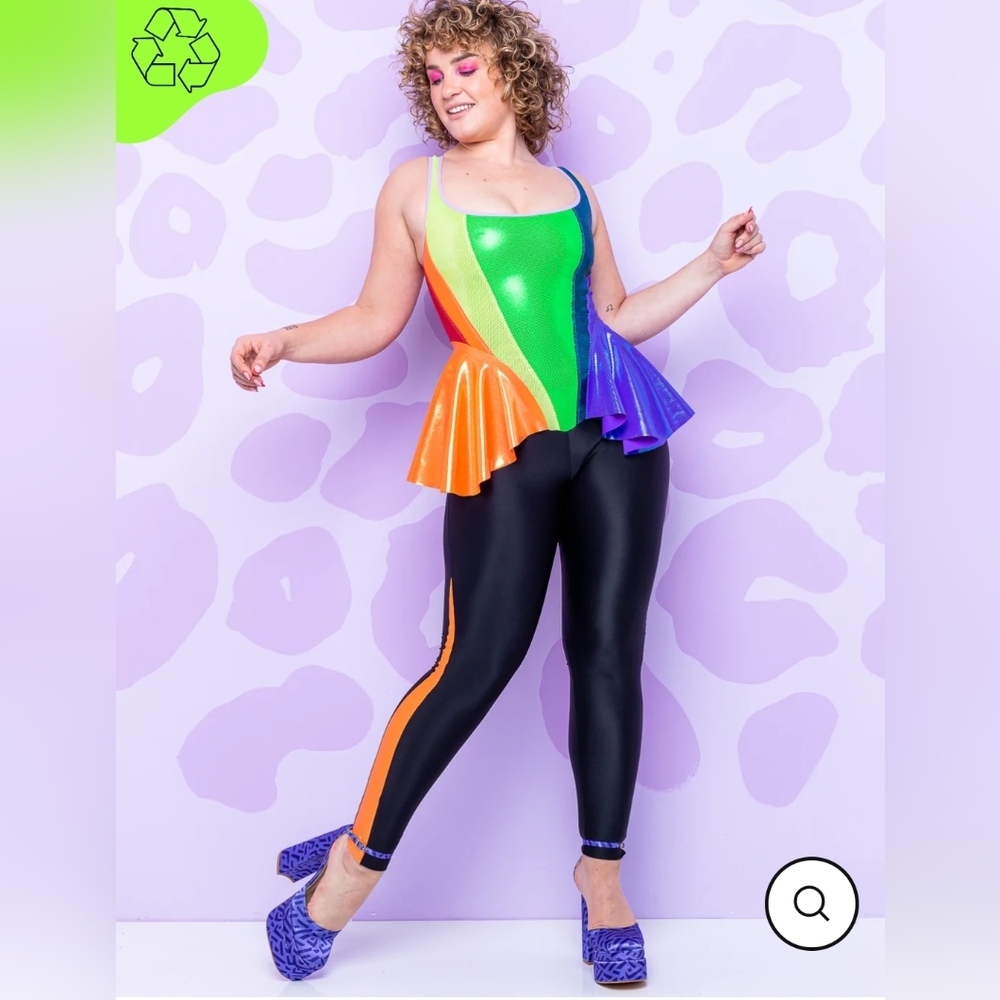 Burntsoul Rainbow Kaleidoscope Peplum Catsuit